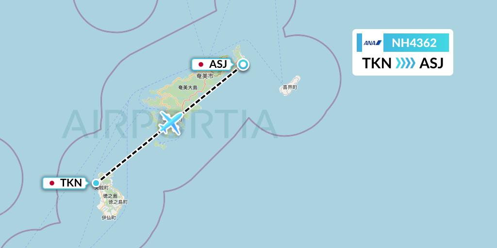 NH4362 All Nippon Airways Flight Map: Tokunoshima to Amami
