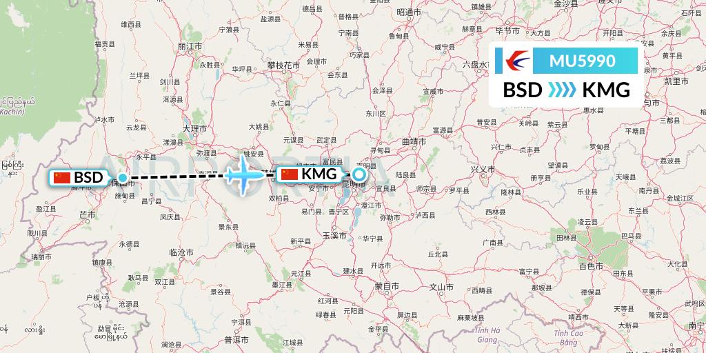 MU5990 China Eastern Airlines Flight Map: Baoshan to Kunming