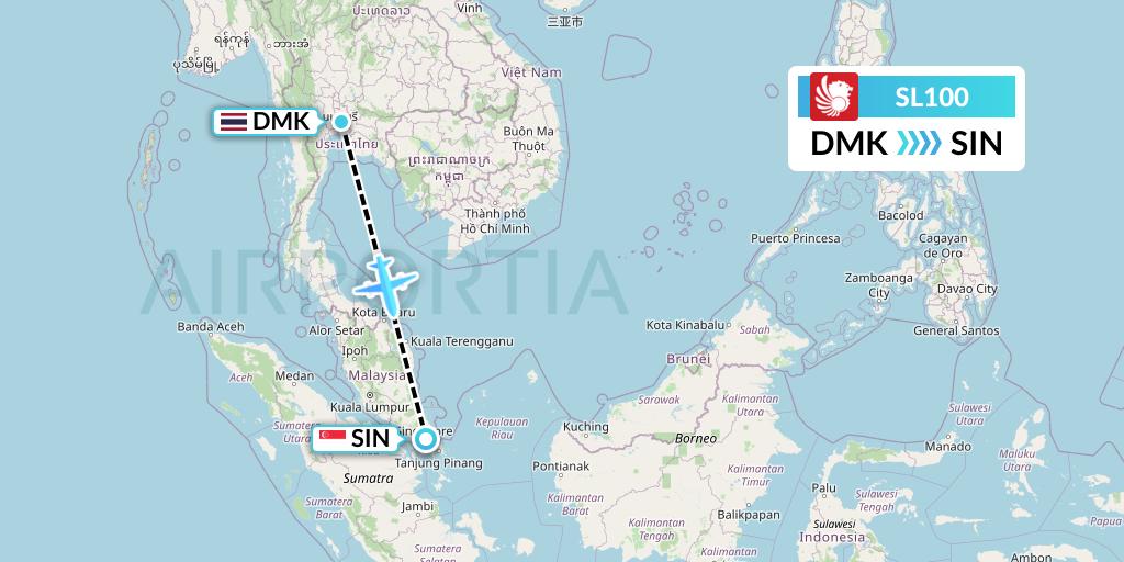 SL100 Thai Lion Air Flight Map: Bangkok to Singapore