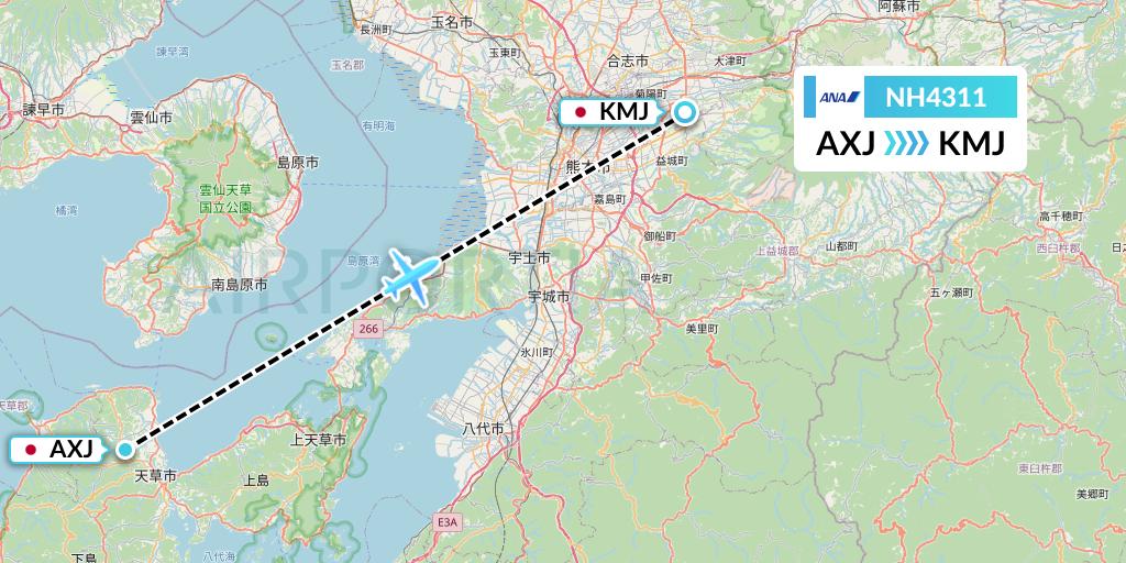 NH4311 All Nippon Airways Flight Map: Amakusa to Kumamoto