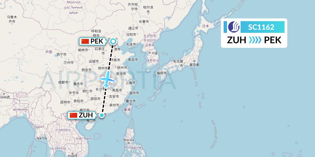 SC1162 Shandong Airlines Flight Map: Zhuhai to Beijing
