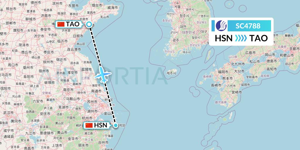 SC4788 Shandong Airlines Flight Map: Zhoushan to Qingdao