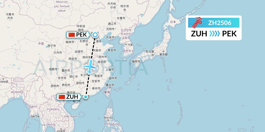 ZH2506 Shenzhen Airlines Flight Map: Zhuhai to Beijing