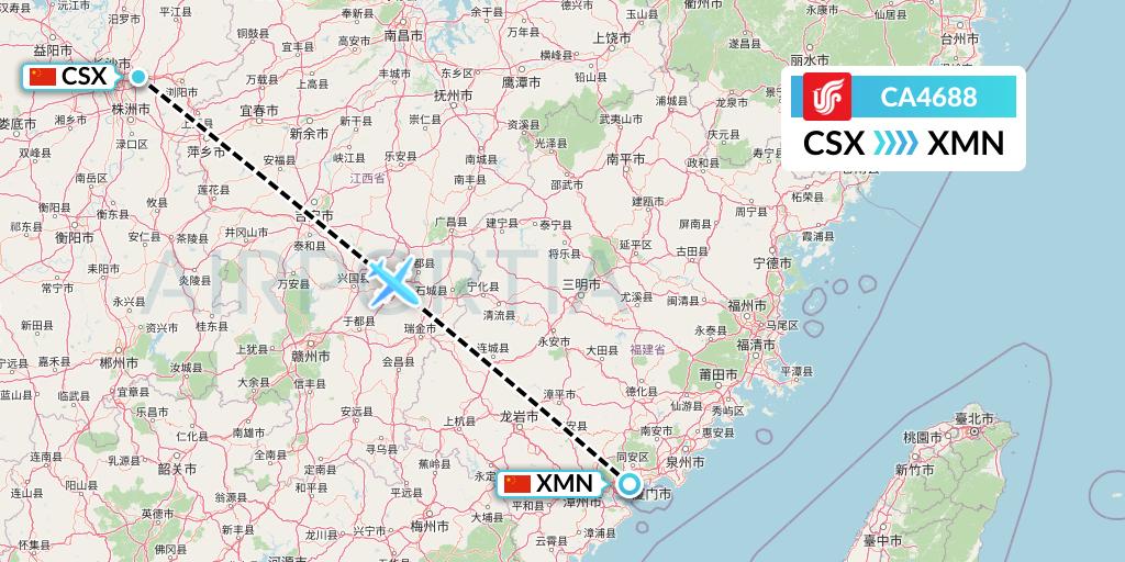 CA4688 Air China Flight Map: Changsha to Xiamen