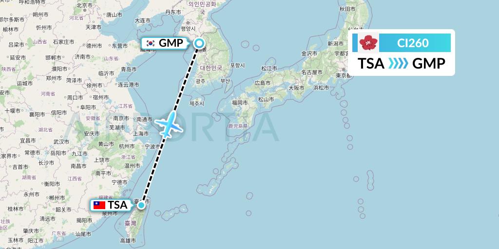 CI260 China Airlines Flight Map: Taipei to Seoul