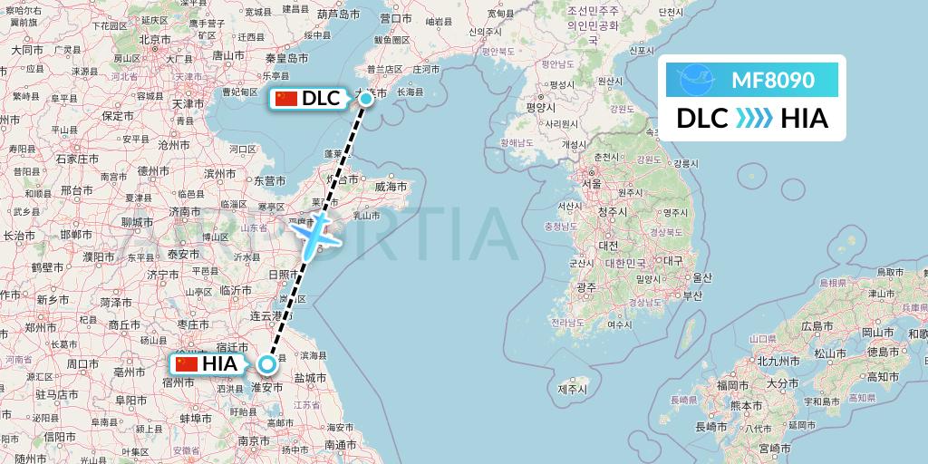 MF8090 Xiamen Airlines Flight Map: Dalian to Huai'an
