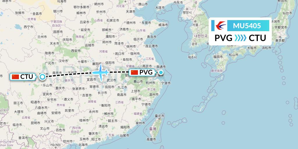 MU5405 China Eastern Airlines Flight Map: Shanghai to Chengdu