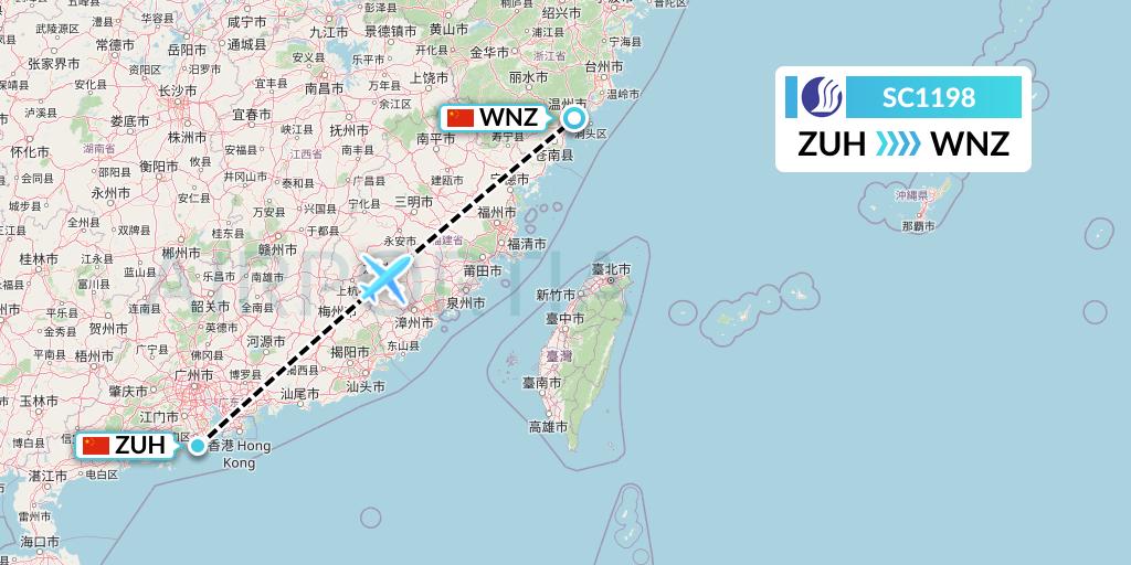 SC1198 Shandong Airlines Flight Map: Zhuhai to Wenzhou