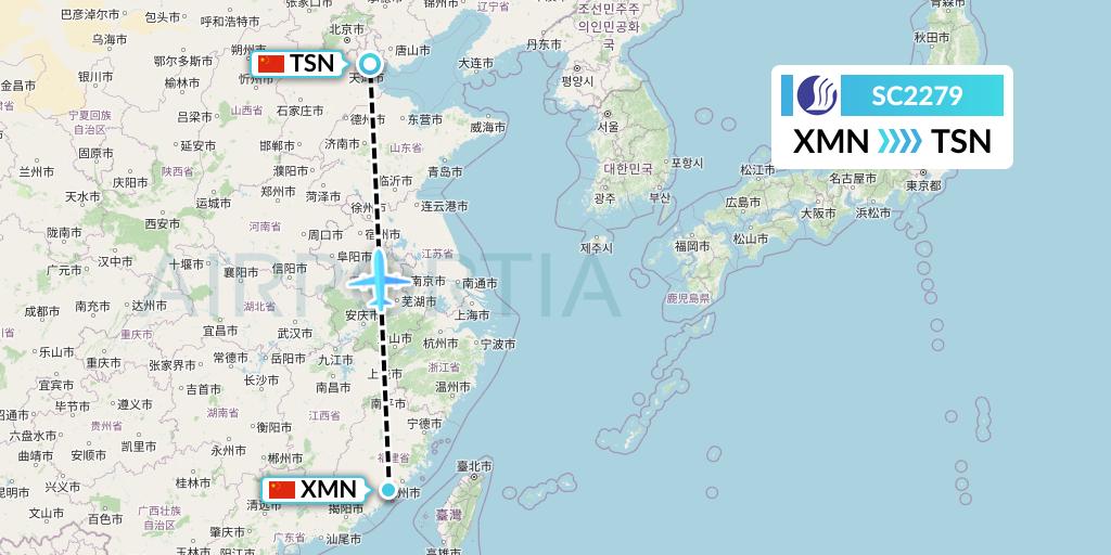 SC2279 Shandong Airlines Flight Map: Xiamen to Tianjin