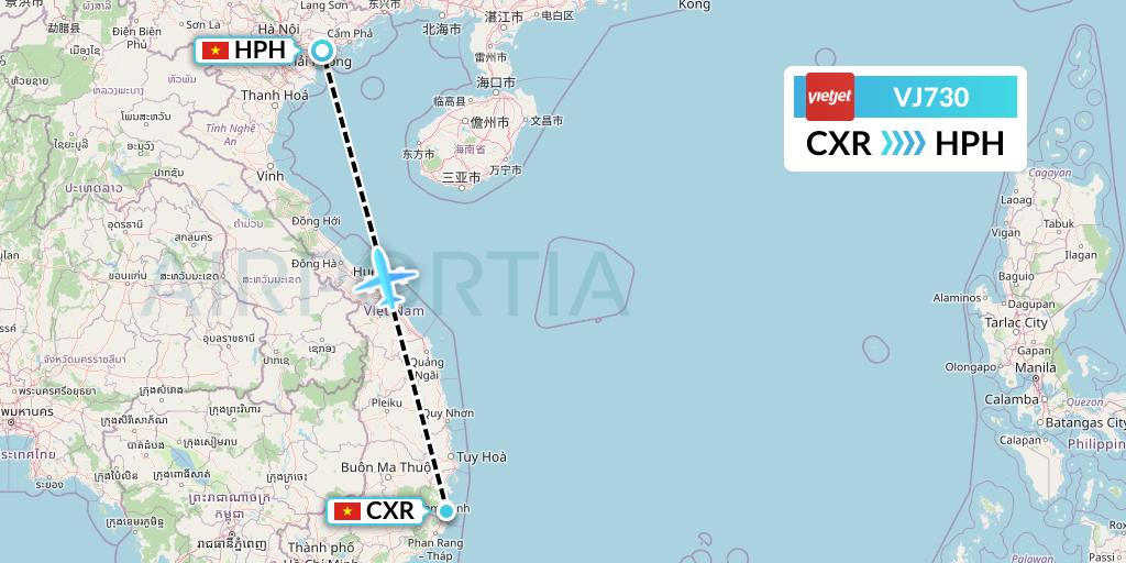 VJ730 VietJet Air Flight Map: Nha Trang to Haiphong