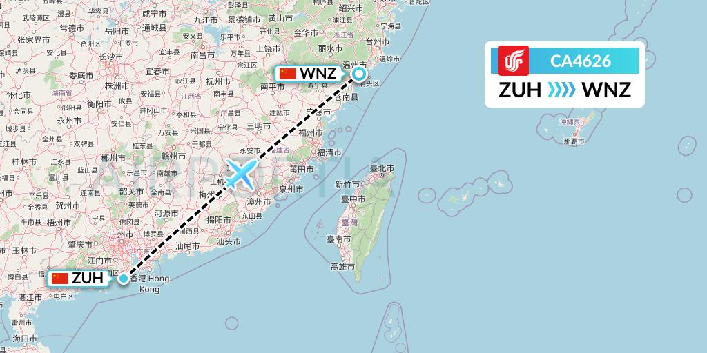 CA4626 Air China Flight Map: Zhuhai to Wenzhou