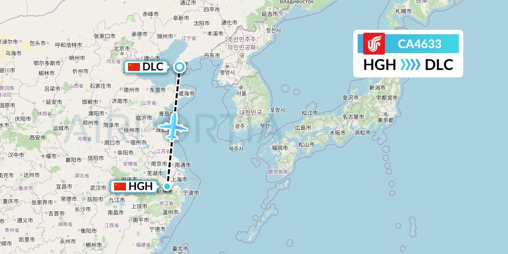 CA4633 Air China Flight Map: Hangzhou to Dalian