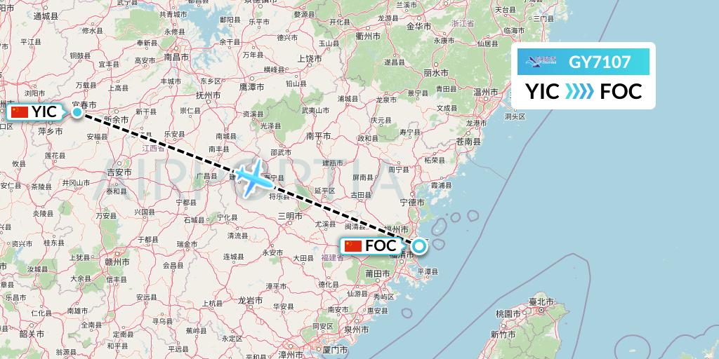 GY7107 Colorful GuiZhou Airlines Flight Map: Yichun to Fuzhou