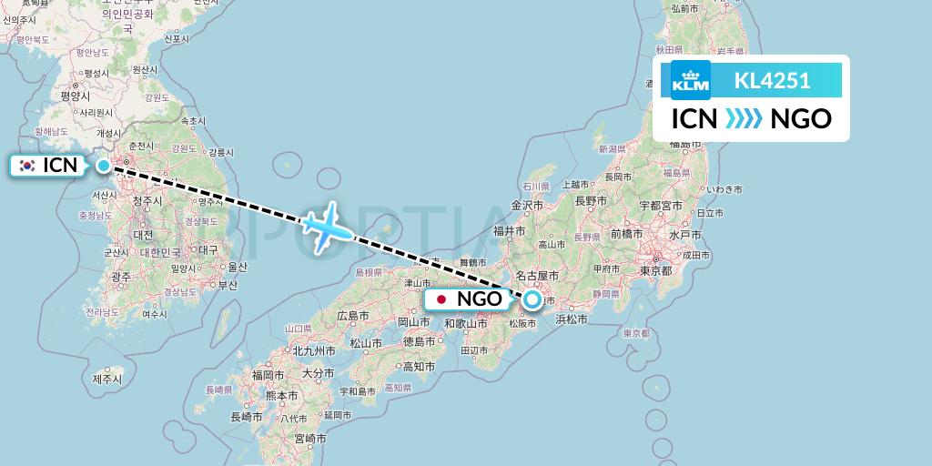 KL4251 KLM Flight Map: Seoul to Nagoya