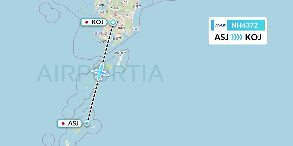 NH4372 All Nippon Airways Flight Map: Amami to Kagoshima
