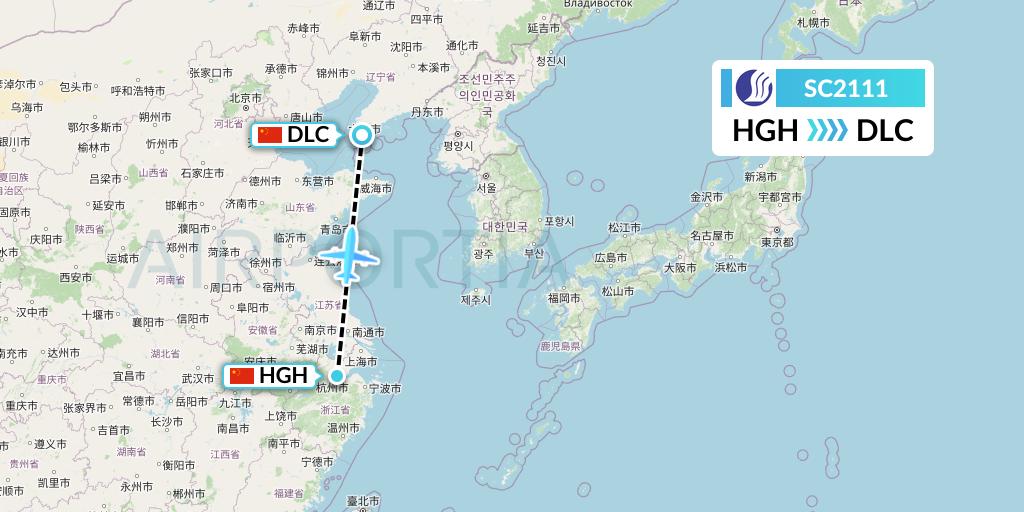 SC2111 Shandong Airlines Flight Map: Hangzhou to Dalian