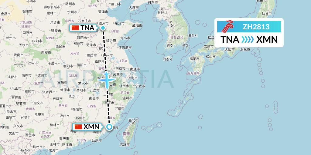 ZH2813 Shenzhen Airlines Flight Map: Jinan to Xiamen