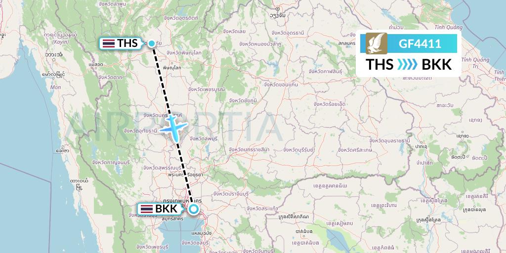 GF4411 Gulf Air Flight Map: Sukhothai to Bangkok