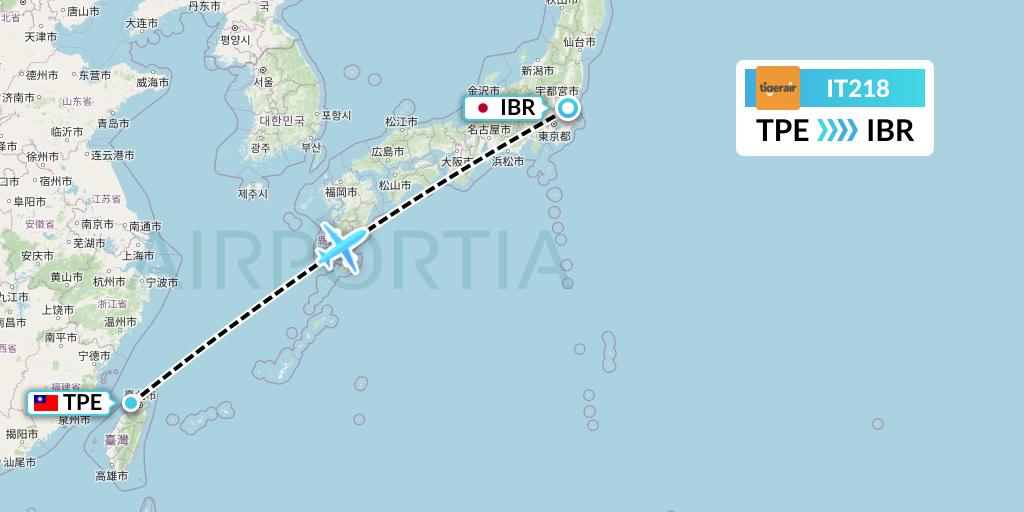 IT218 Tigerair Taiwan Flight Map: Taipei to Omitama