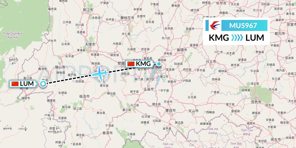MU5967 China Eastern Airlines Flight Map: Kunming to Mangshi
