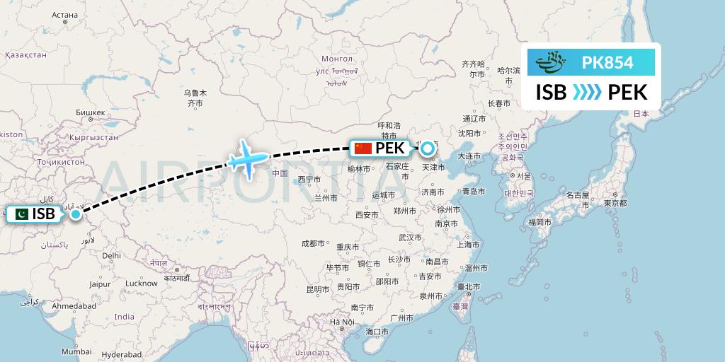 PK854 Pakistan International Airlines Flight Map: Islamabad to Beijing