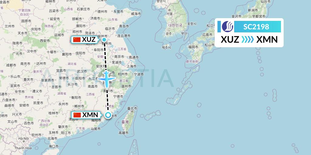 SC2198 Shandong Airlines Flight Map: Xuzhou to Xiamen