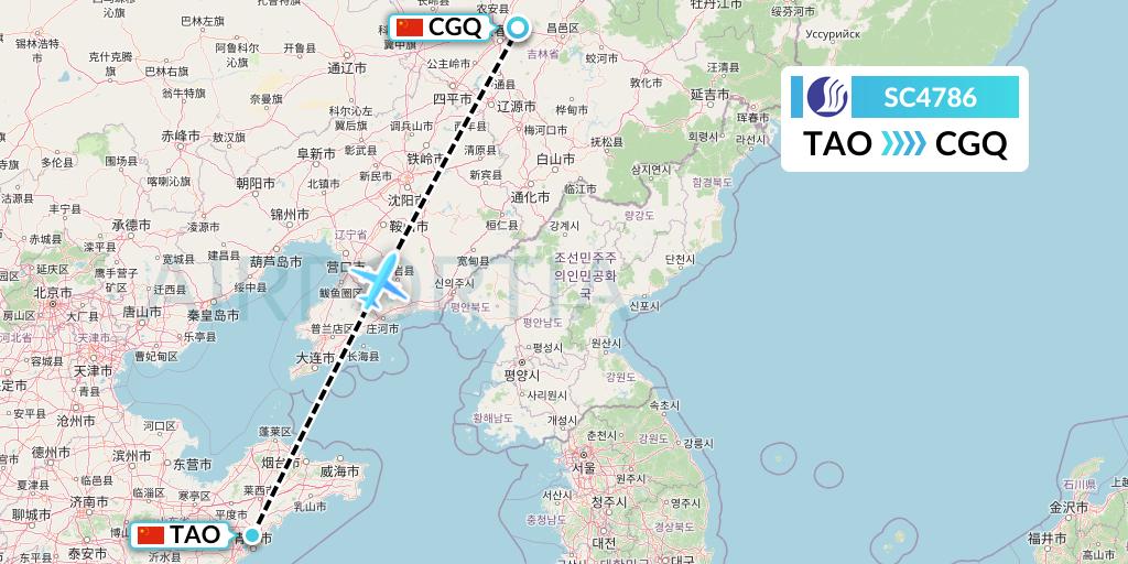 SC4786 Shandong Airlines Flight Map: Qingdao to Changchun