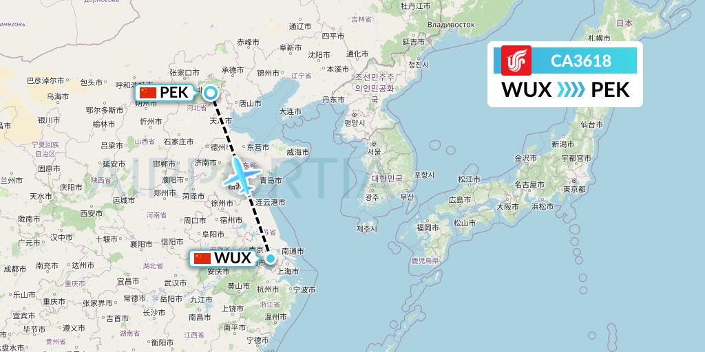 CA3618 Air China Flight Map: Wuxi to Beijing
