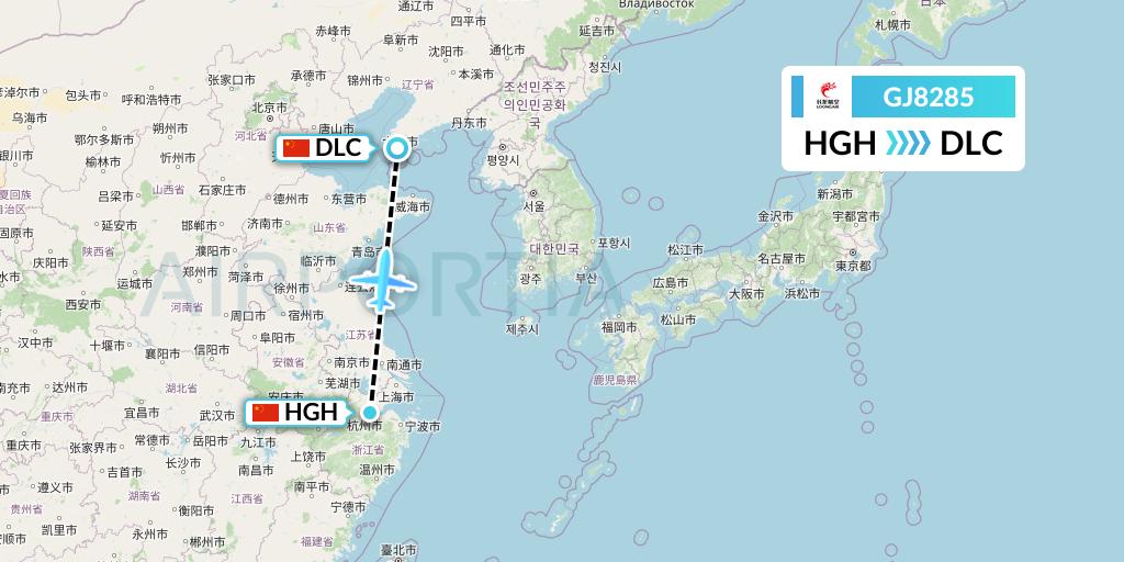 GJ8285 Loong Airlines Flight Map: Hangzhou to Dalian
