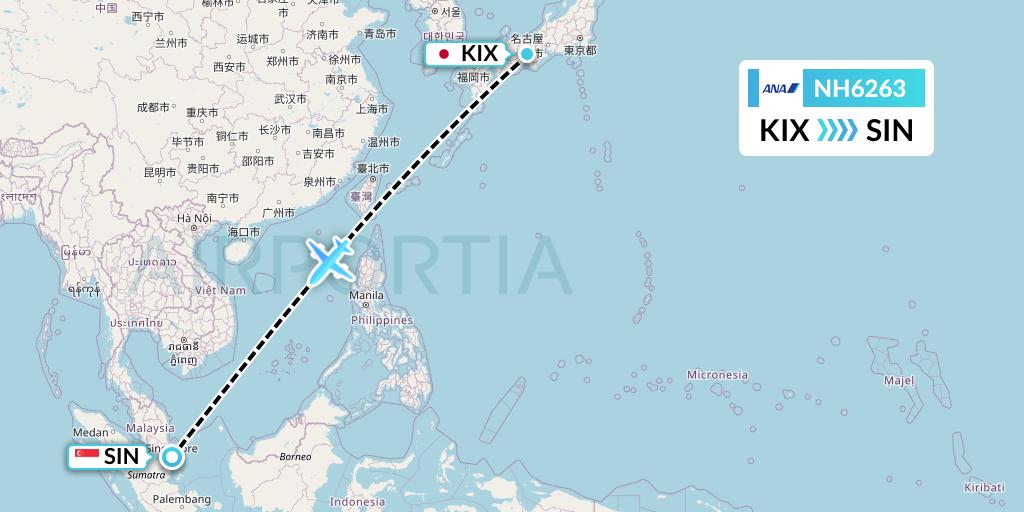 NH6263 All Nippon Airways Flight Map: Osaka to Singapore