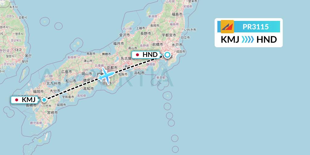 PR3115 Philippine Airlines Flight Map: Kumamoto to Tokyo