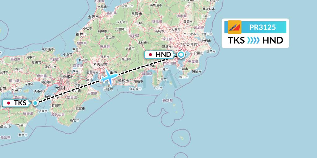 PR3125 Philippine Airlines Flight Map: Tokushima to Tokyo