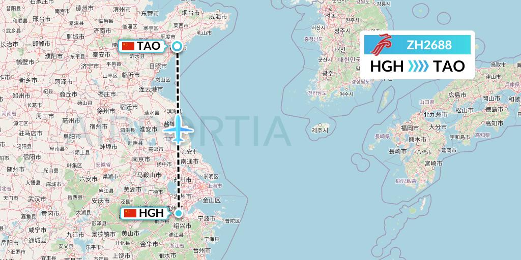 ZH2688 Shenzhen Airlines Flight Map: Hangzhou to Qingdao