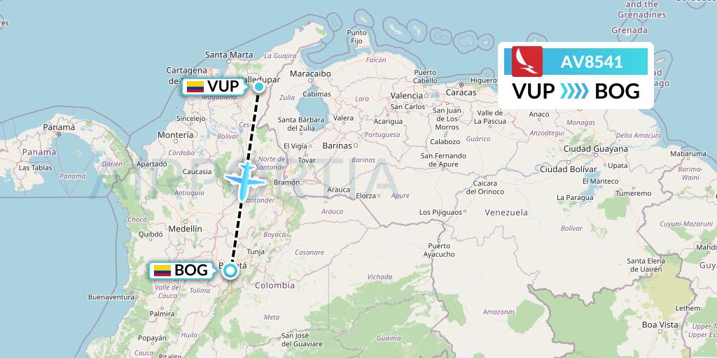 AV8541 Avianca Flight Map: Valledupar to Bogota