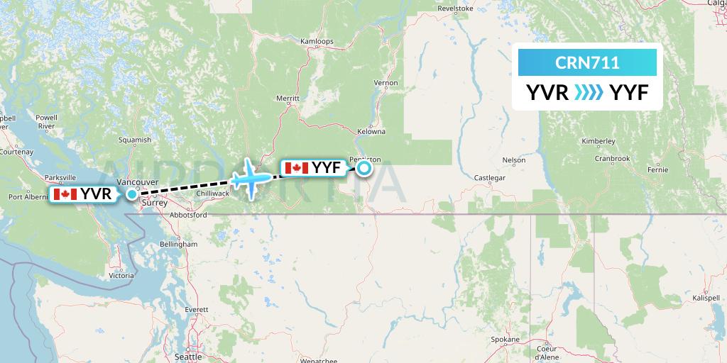 CRN711 Aerocaribbean Flight Map: Vancouver to Penticton