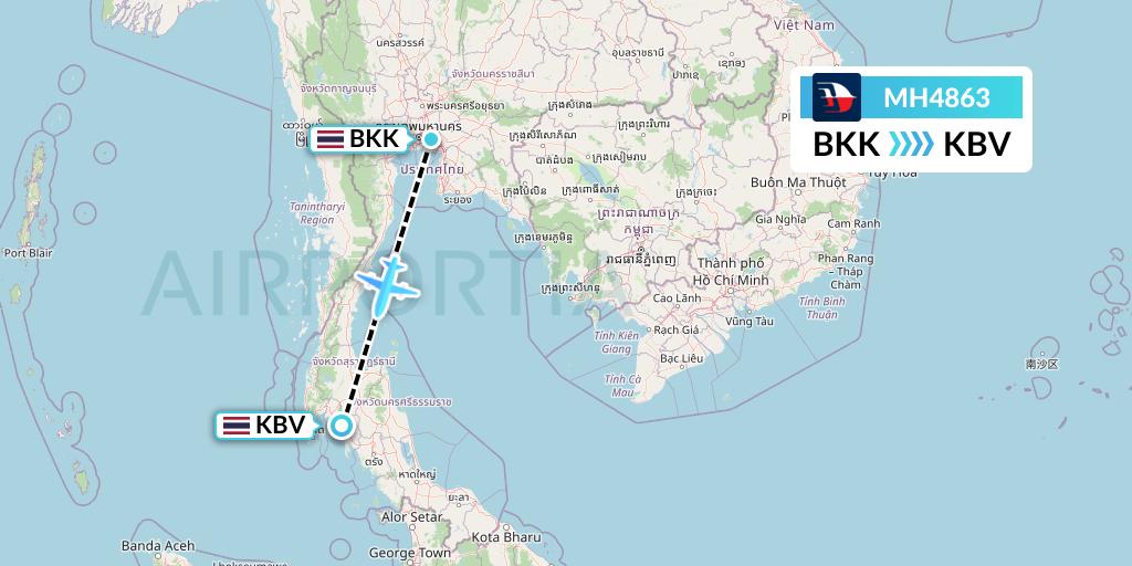 MH4863 Malaysia Airlines Flight Map: Bangkok to Krabi