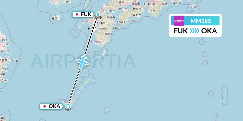 MM285 Peach Aviation Flight Map: Fukuoka to Naha