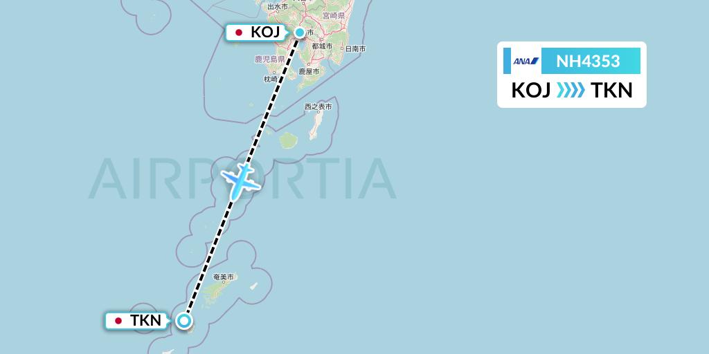 NH4353 All Nippon Airways Flight Map: Kagoshima to Tokunoshima