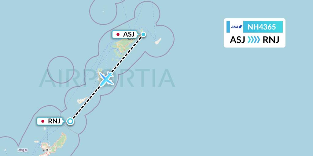 NH4365 All Nippon Airways Flight Map: Amami to Yoronjima