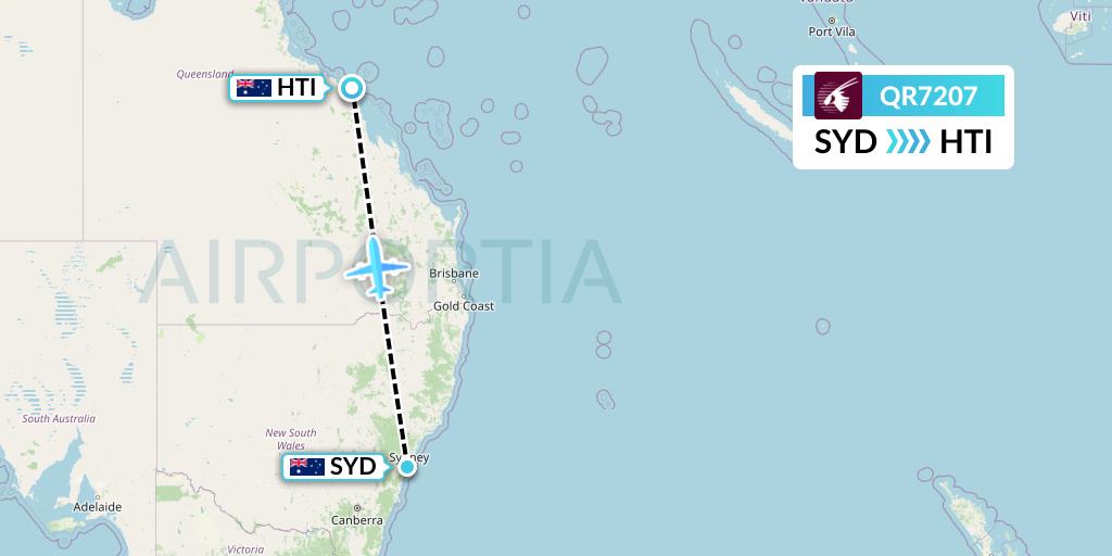 QR7207 Qatar Airways Flight Map: Sydney to Hamilton Island