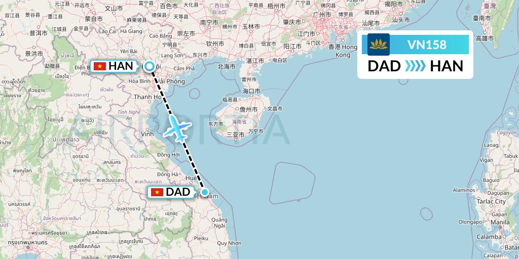 VN158 Vietnam Airlines Flight Map: Da Nang to Hanoi