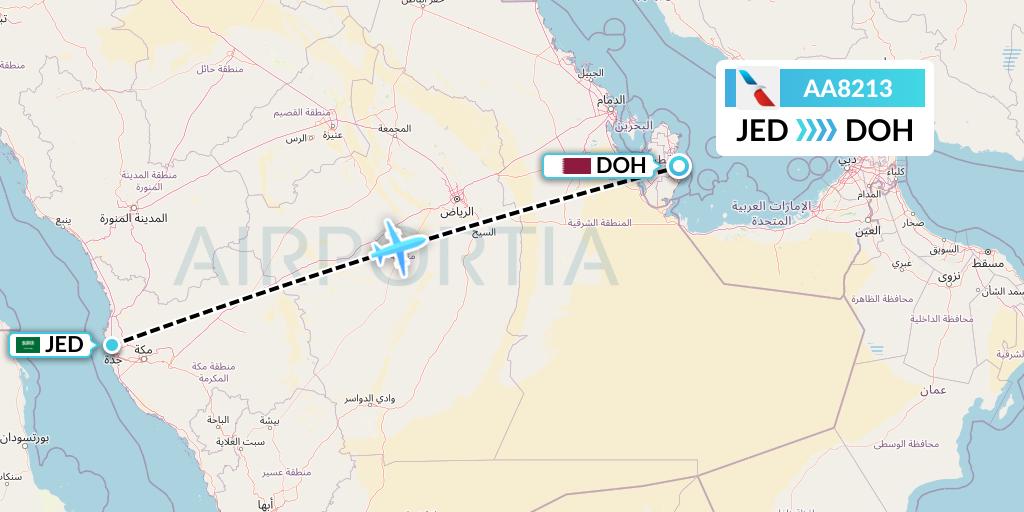 AA8213 American Airlines Flight Map: Jeddah to Doha