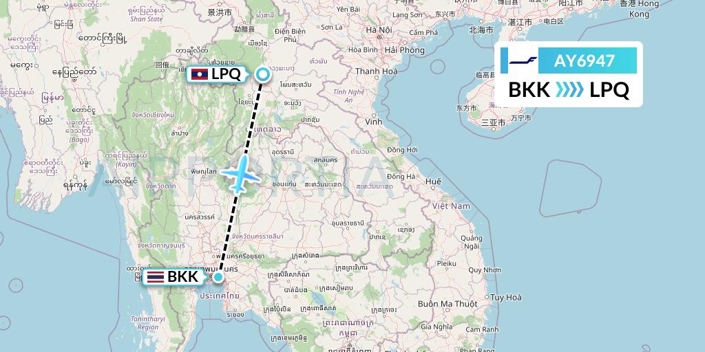 AY6947 Finnair Flight Map: Bangkok to Luang Prabang