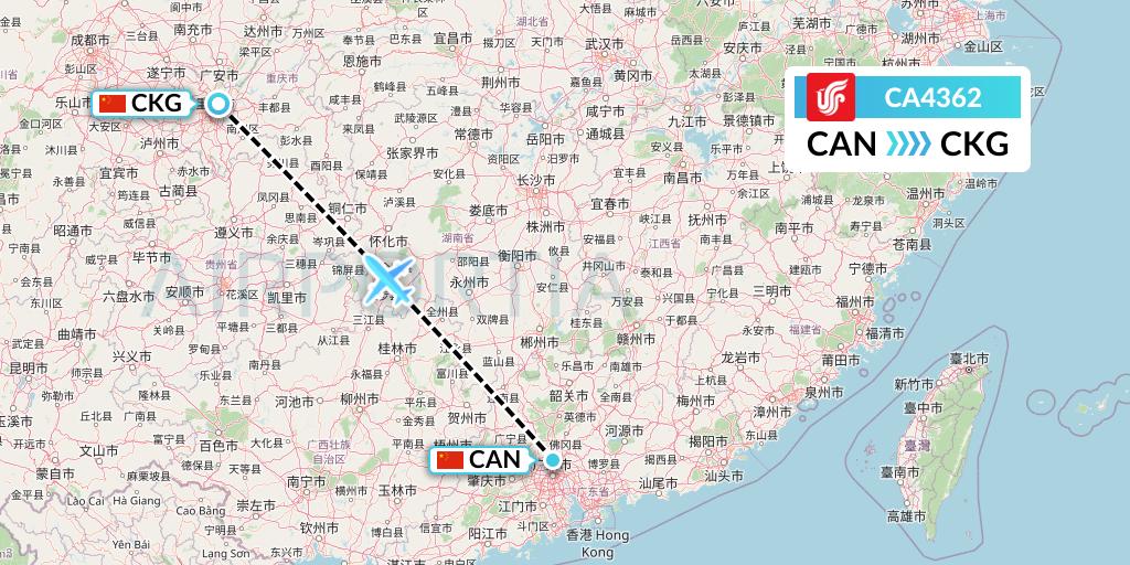 CA4362 Air China Flight Map: Guangzhou to Chongqing