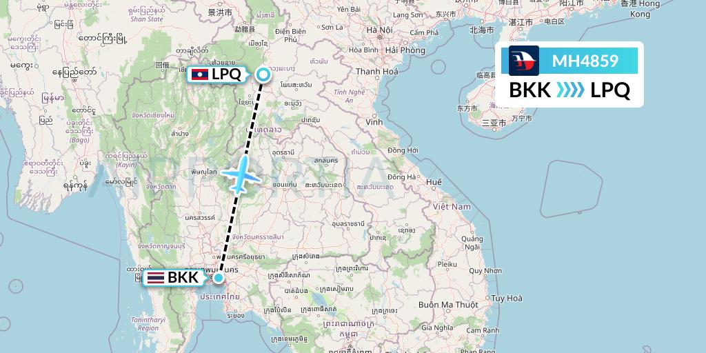 MH4859 Malaysia Airlines Flight Map: Bangkok to Luang Prabang