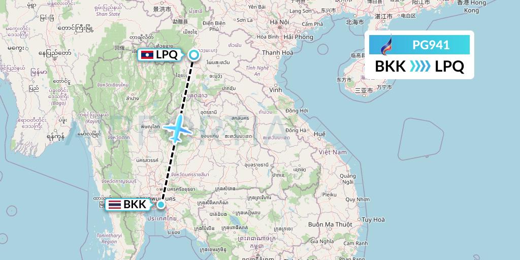 PG941 Bangkok Airways Flight Map: Bangkok to Luang Prabang