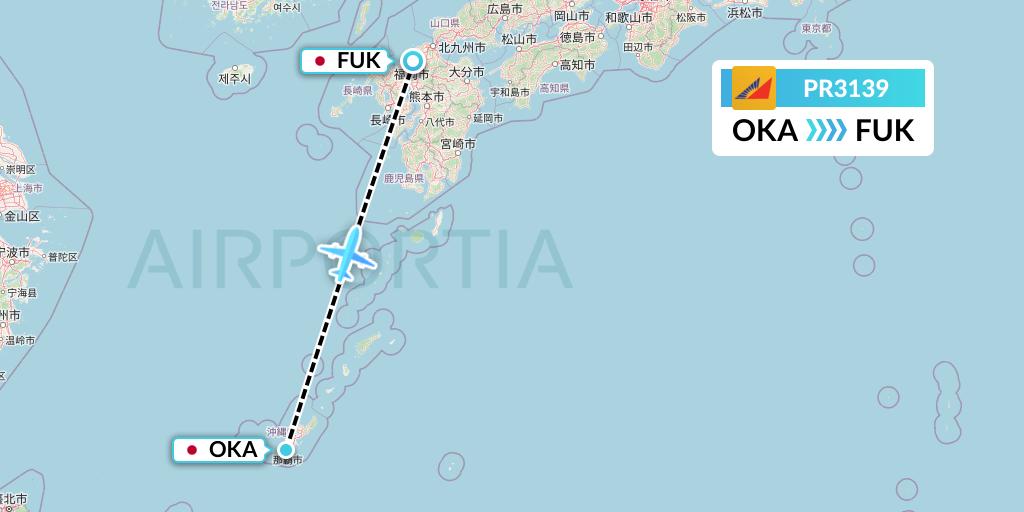 PR3139 Philippine Airlines Flight Map: Naha to Fukuoka