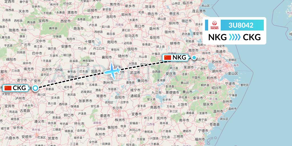 3U8042 Sichuan Airlines Flight Map: Nanjing to Chongqing