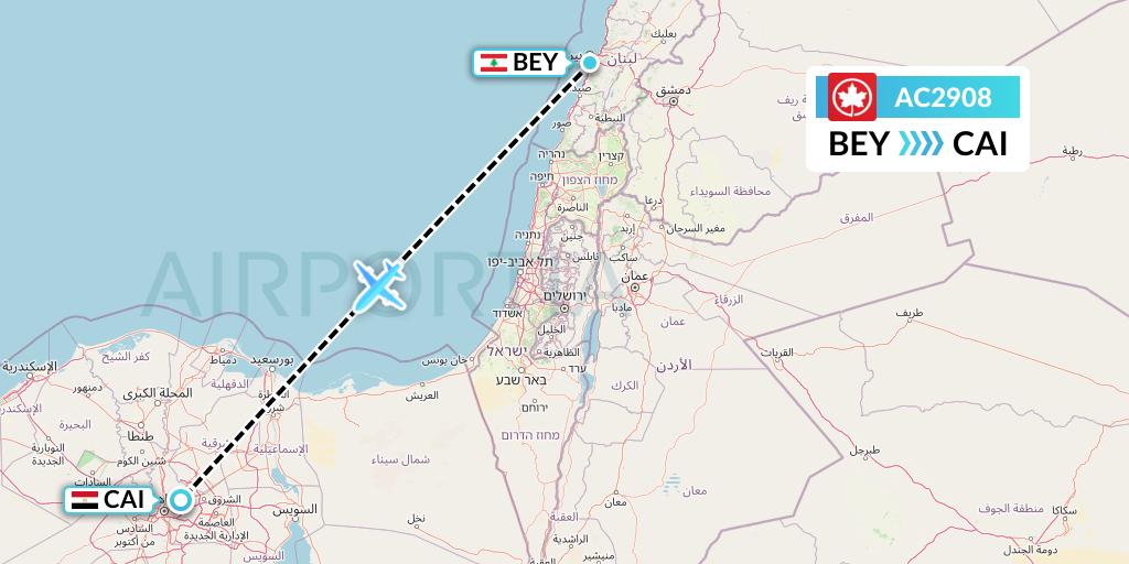AC2908 Air Canada Flight Map: Beirut to Cairo