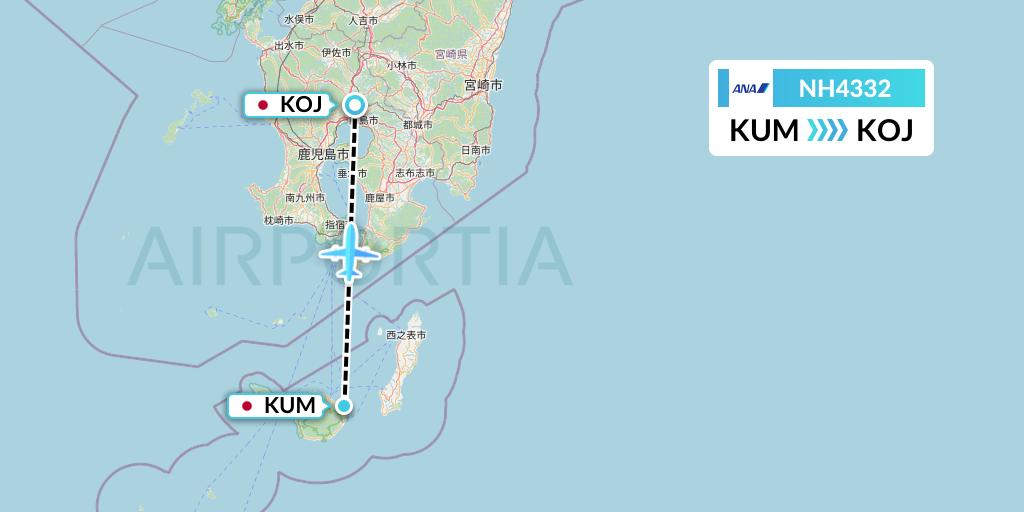 NH4332 All Nippon Airways Flight Map: Yakushima to Kagoshima